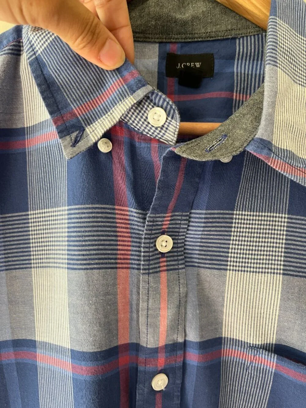 J.Crew Mens Sz XL Button-up Shirt Blue Pink Plaid pattern chest pocket
